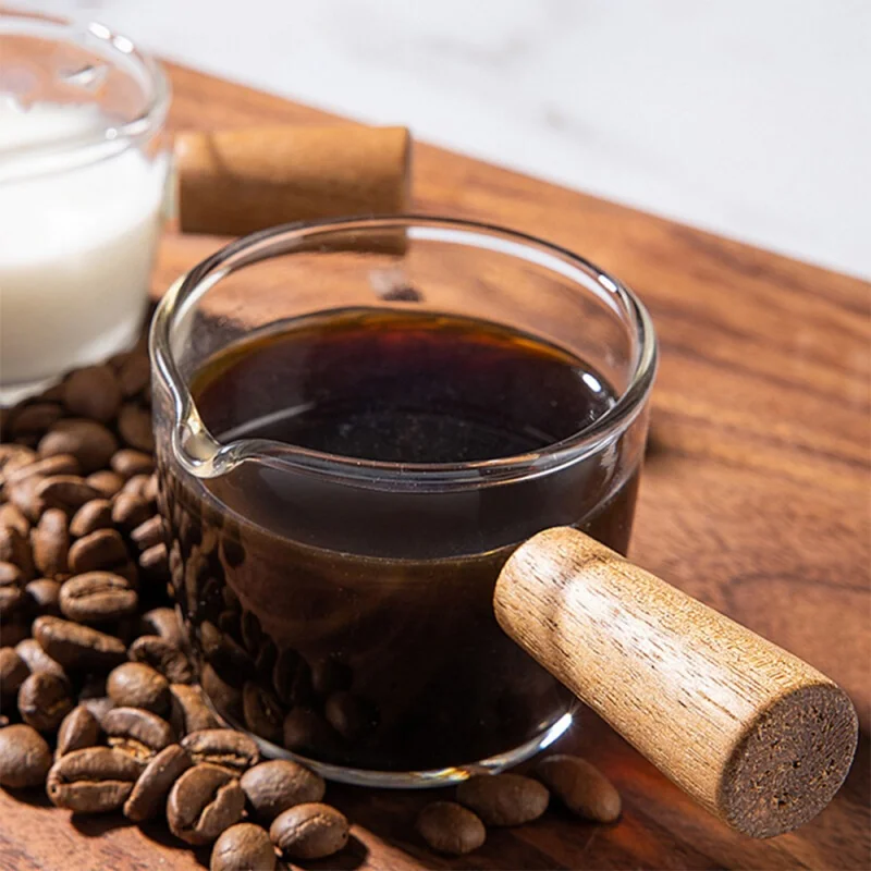 Espresso Shot Glass - 50/100ml Szklana miarka z drewnianą rączką